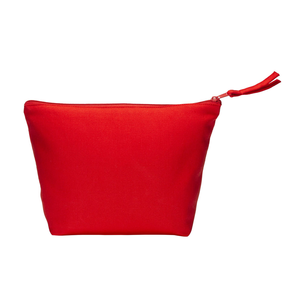 Kosmetiktasche recycelte Baumwolle Polyester in Rot – zweifarbig mit rotem Boden, 280 g/m², 30x20x10 cm, jetzt bedrucken