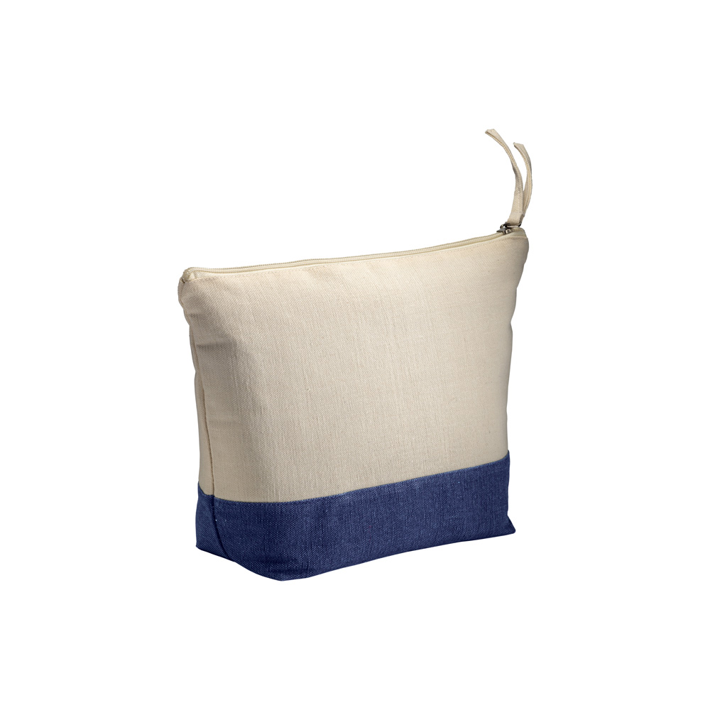Kosmetiktasche recycelte Baumwolle Polyester in Natur-Navy – 280 g/m², 30x20x10 cm, Reißverschluss & Innentasche, jetzt bedrucken