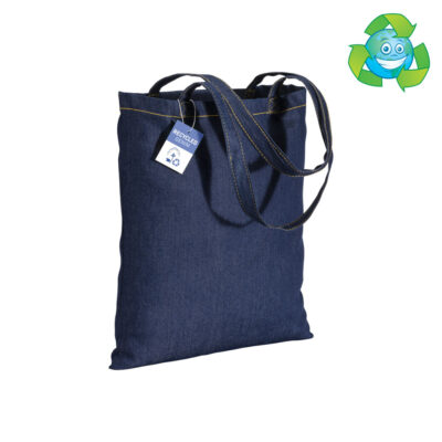 Recycled Denim Stofftasche Zirl nachhaltig lange Henkel mit Hangtag