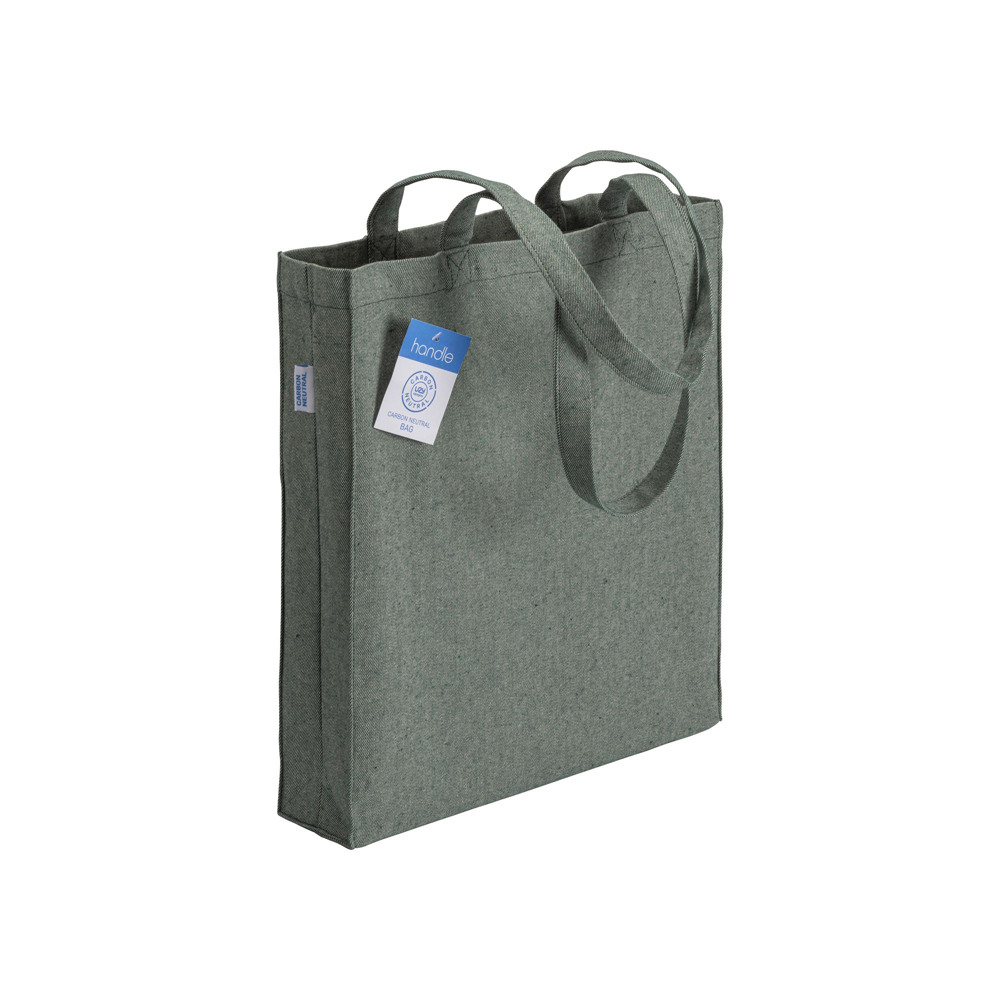 Recycling Shopper Triel CO2 neutral Baumwolle schwere Qualität lange Henkel Farbe grün