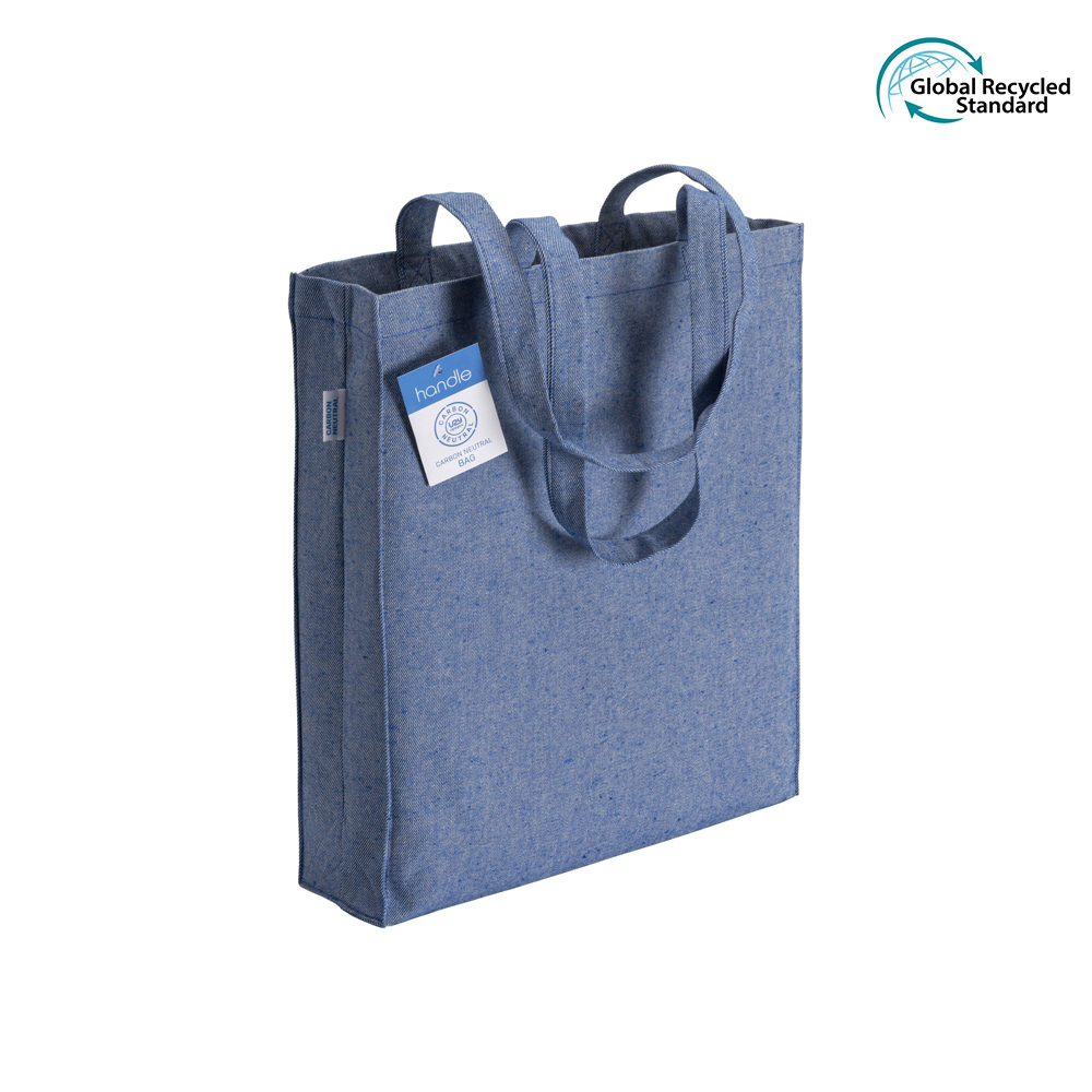Recycling Shopper Triel CO2 neutral Baumwolle schwere Qualität lange Henkel Farbe blau