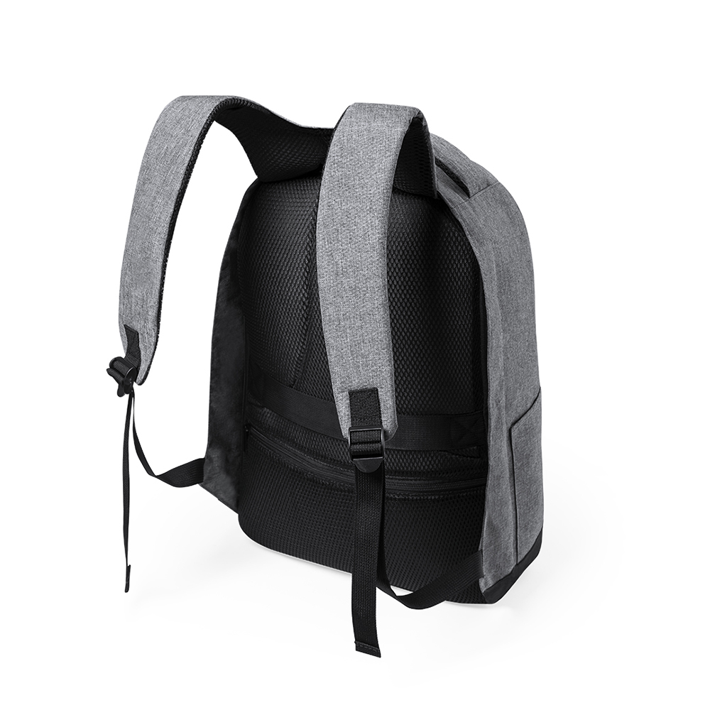 Anti-Diebstahl Rucksack RPET Bulman bedrucken – Rückenansicht mit gepolsterten Trageriemen