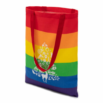 Weihnachtstasche LGBT Baumwolltasche Regenbogen mit weißem Weihnachstmotiv