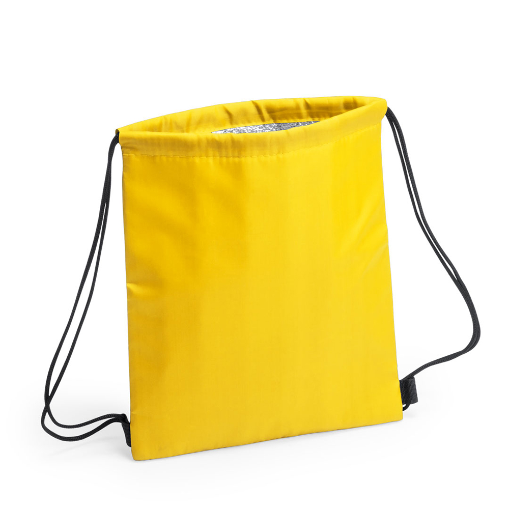 Kinder Kühltasche Rucksack Tradan in Yellow – 27x33 cm, isoliertes Innenfach, schwarze Kordeln, jetzt bedrucken