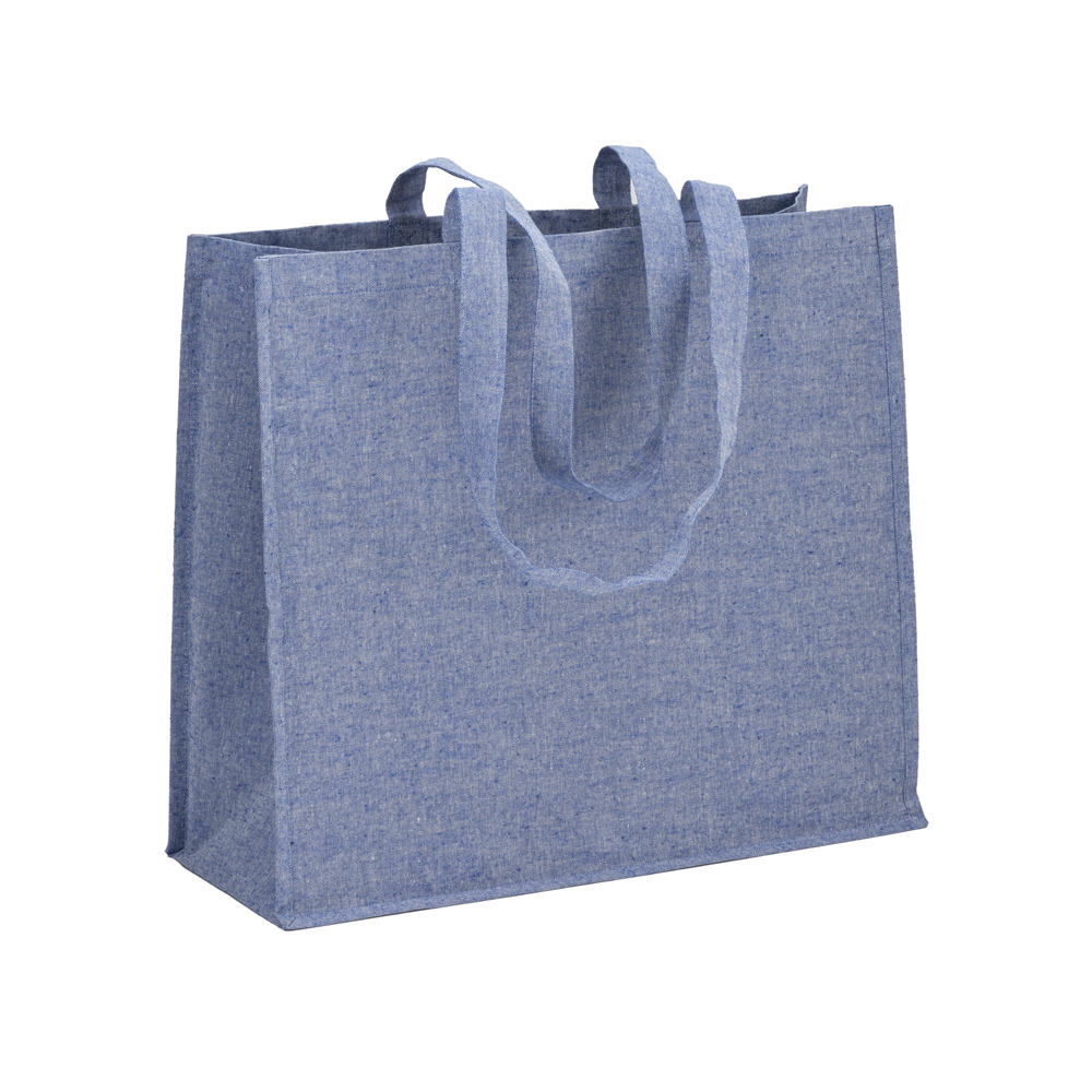 EEinkaufstasche Colmen recycelte Baumwolle in Royal – 120 g/m², 45x40x18 cm, innen PP-laminiert, lange Henkel, jetzt bedrucken