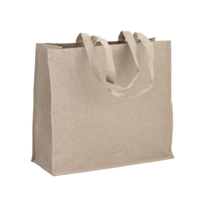 Einkaufstasche Colmen recycelte Baumwolle in Natur – 120 g/m², 45x40x18 cm, innen PP-laminiert, lange Henkel, jetzt bedrucken