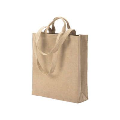 Einkaufstasche Vars recycelte Baumwolle in Natur – Seitenansicht mit Boden- und Seitenfalte, 280 g/m², 38x42x12 cm, jetzt bedrucken