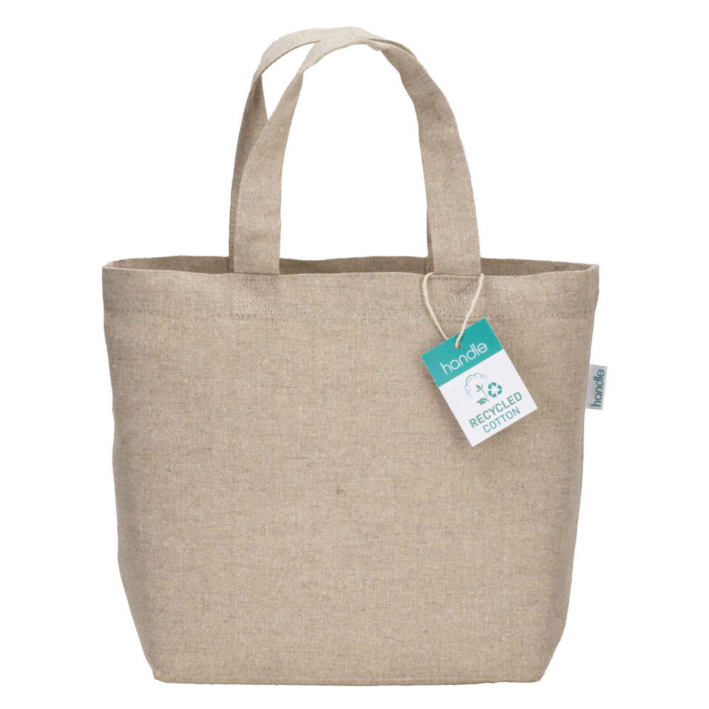 Shoppertasche Sion recycelte Baumwolle mit Bodenfalte und Tag aus Karton