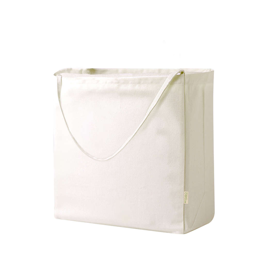 Stofftasche Yaponic recycelte Baumwolle – Detailansicht verstärkte mittellange Henkel, 300 g/m², robuste Verarbeitung, bedruckbar