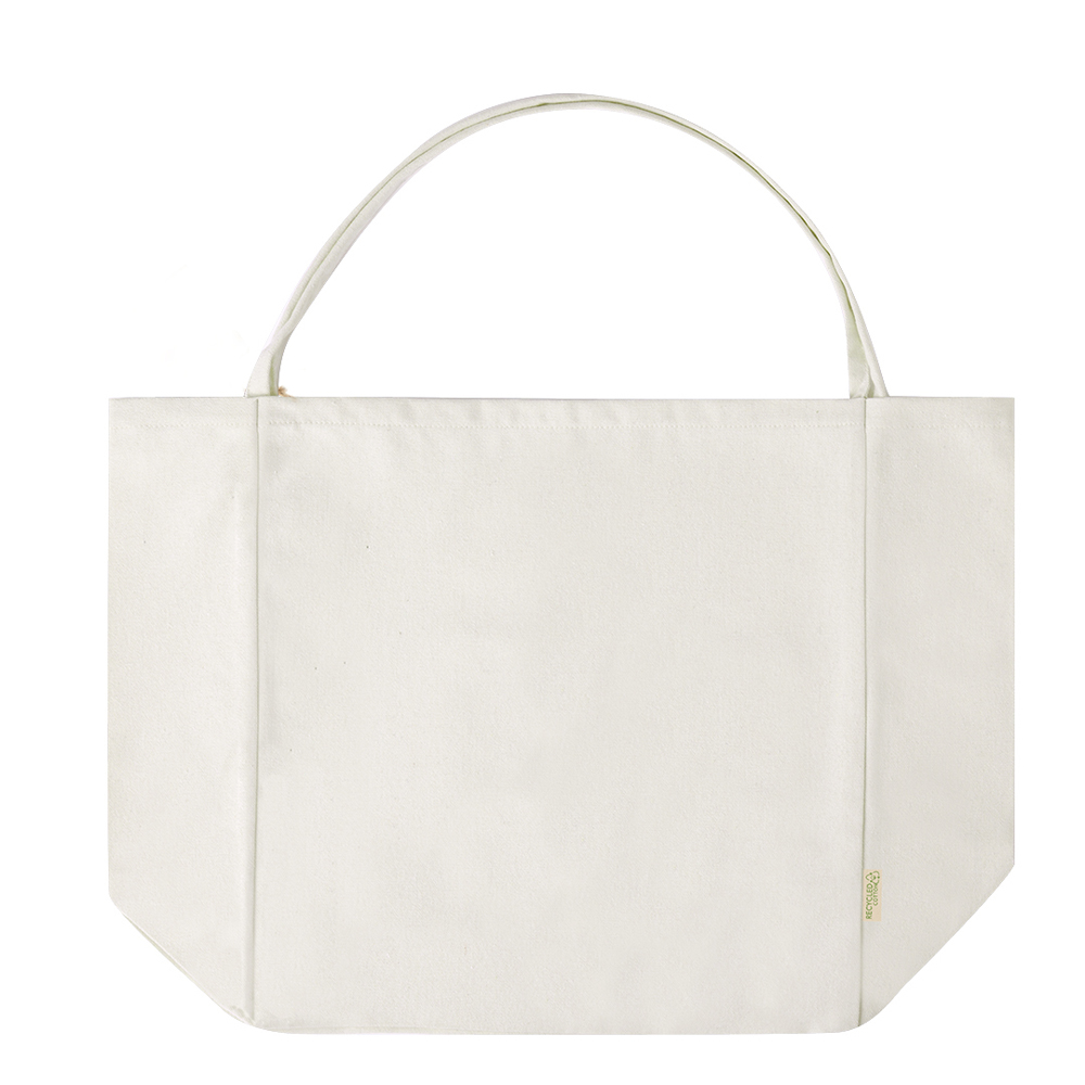 Stofftasche Yaponic recycelte Baumwolle in Natur – flache Ansicht, 300 g/m², 37x39x18 cm, robustes Baumwollgewebe, bedrucken