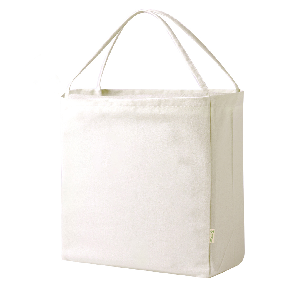 Stofftasche Yaponic recycelte Baumwolle in Natur – 300 g/m², 37x39x18 cm, mittellange Henkel, Boden- und Seitenfalte, bedrucken