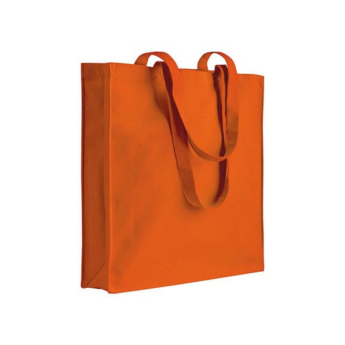 Canvastasche Sakura Shopper mit Bodenfalte in Orange – 280 g/m² Baumwoll-Canvas, 38x42x8 cm, lange Henkel, bedruckbar