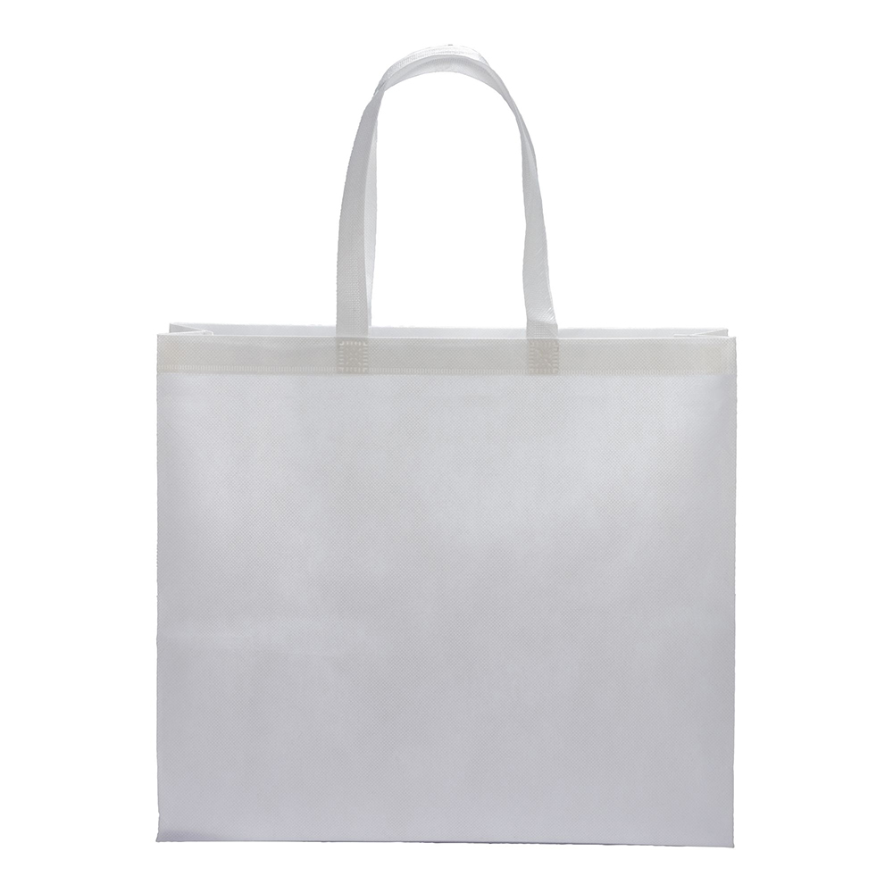 RPET Tasche Pineto Einkaufstasche weiß mit mitellangen Henkeln, Boden- und Seitenfalte, Packshot