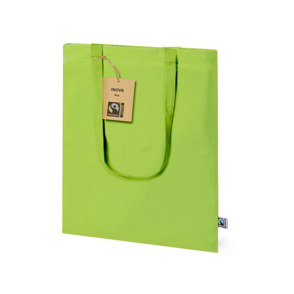 Baumwolltasche Inova farbig Fairtrade lange Henkel grün mit Aussenlabel