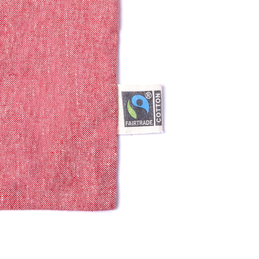 Baumwolltasche Lazar Fairtrade Recycling Baumwolle rot Aussenetikett mit Fairtrade-Logo