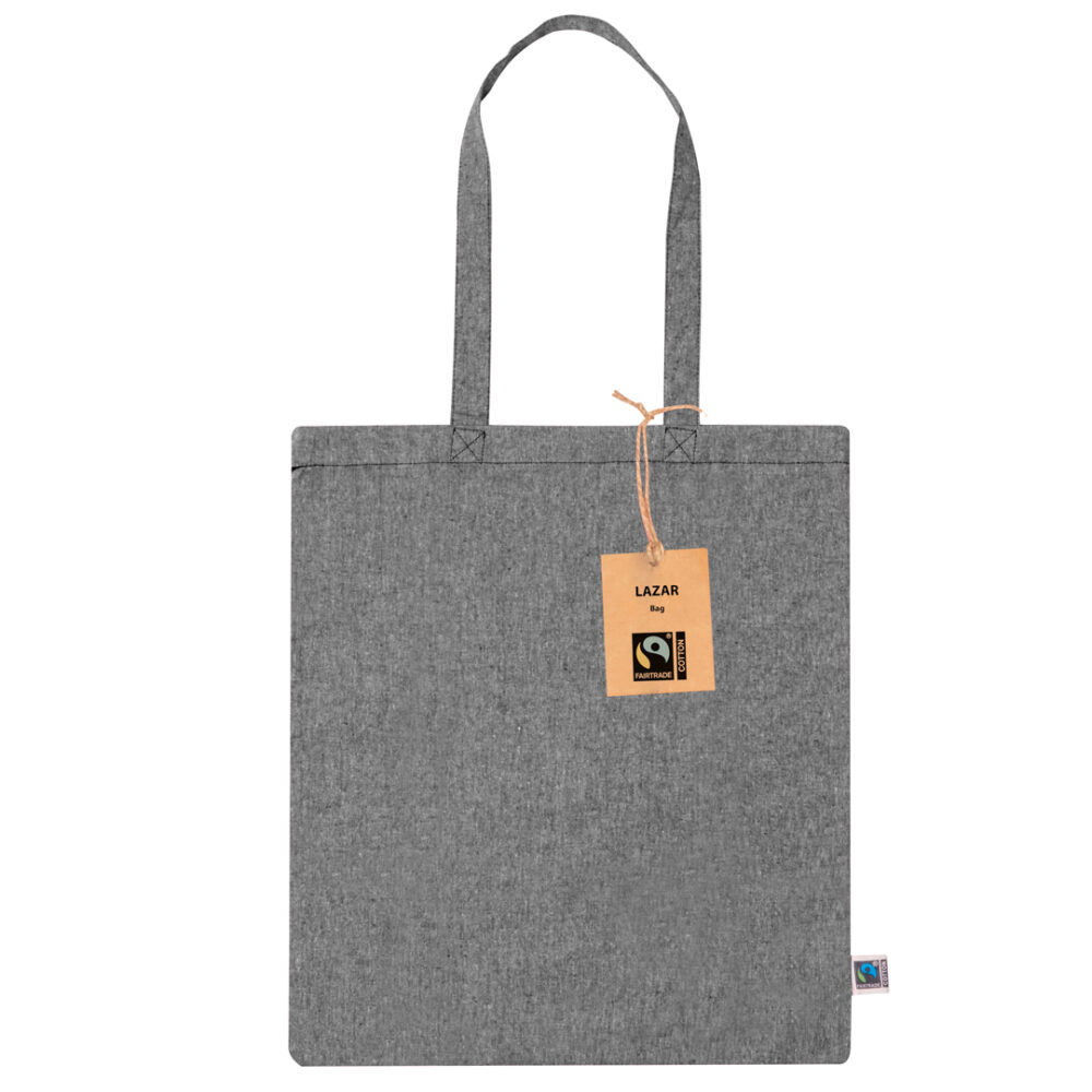 Baumwolltasche Lazar Fairtrade Recycling Baumwolle in schwarz meliert mit langen Henkeln