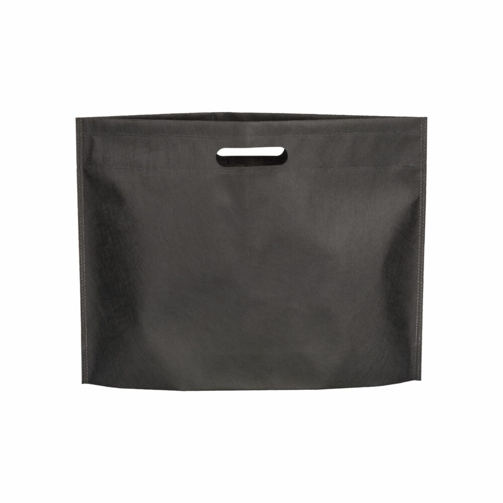 RPET nonwoven Tasche Gova schwarz Griff ausgestanzt Frontansicht