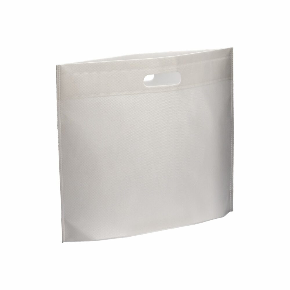 RPET nonwoven Tasche Gova weiß Griff ausgestanzt seitlich