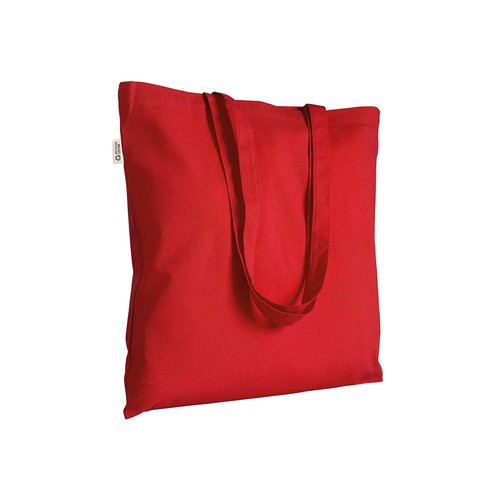 Budget Stofftasche Weitra Volltonfarben in Rot – 120 g/m² recycelte Baumwolle/RPET, 38x42 cm, nicht meliert, lange Henkel, jetzt bedrucken