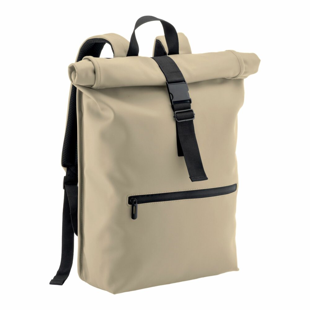 Roll-Top Rucksack Dorno bedrucken – Frontansicht in Khaki