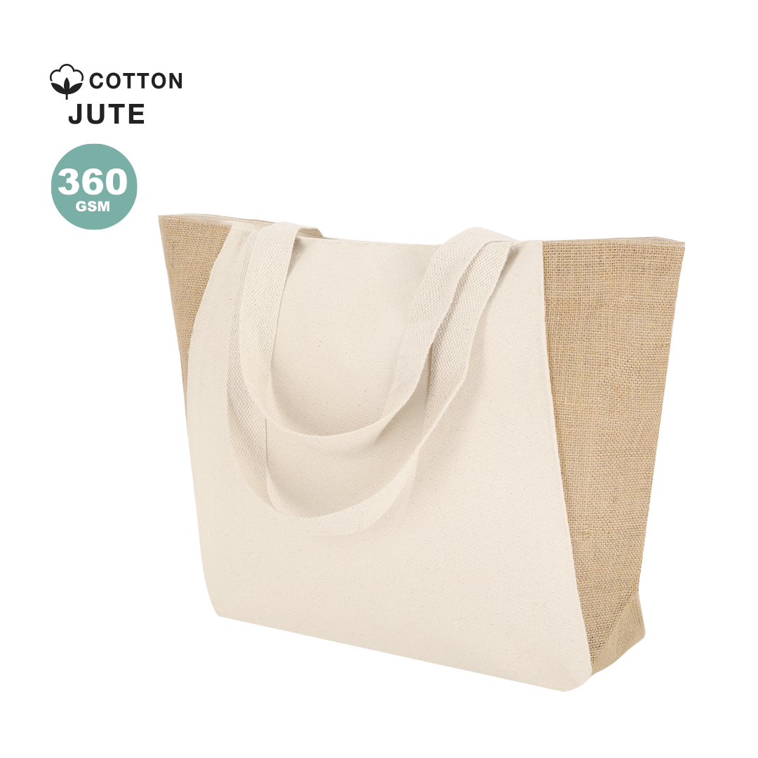 Jutetasche Sharma mit Reißverschluss aus Canvas-Baumwolle und Seiten aus laminierter Jute in der Farbe natur