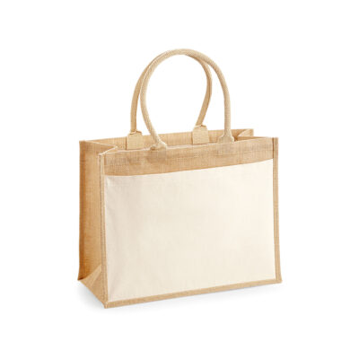 Cotton Pocket W427 Jute Shopper von Westford Mill mit Vordertasche aus der naturfarbenen Baumwolle