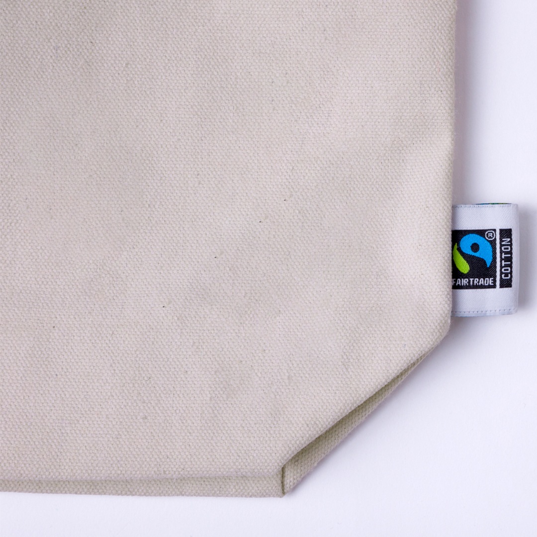 Elegante Fairtrade Einkaufstasche Hexa Linie natur Aussenlabel mit Fairtrade Logo