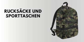 Rucksäcke und Sporttaschen Werbetaschen im Camo-Look bedrucken mit Logo als Werbeartikel