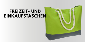 Freizeit-und Einkaufstaschen mit Logo grün-graue Strandtasche mit dicken Kordelhenkeln von Halfar