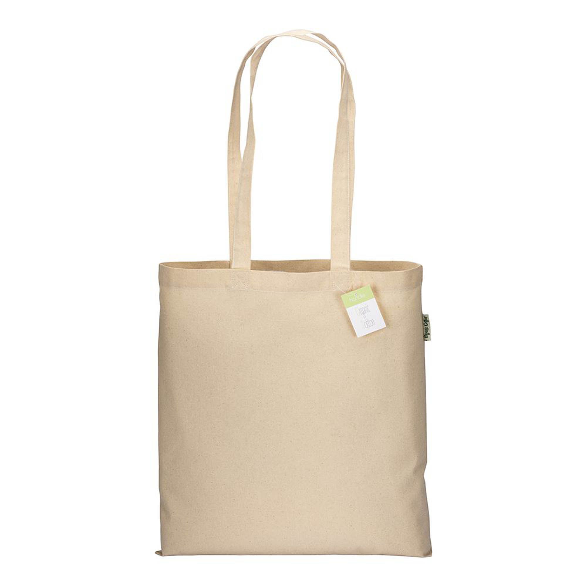 Bio-Baumwolltasche Cerea Premium in Natur – 190 g/m² Bio-Baumwolle, 38x42 cm, Organic-Cotton-Außenlabel und Kartonetikett, nachhaltige Werbetasche bedrucken