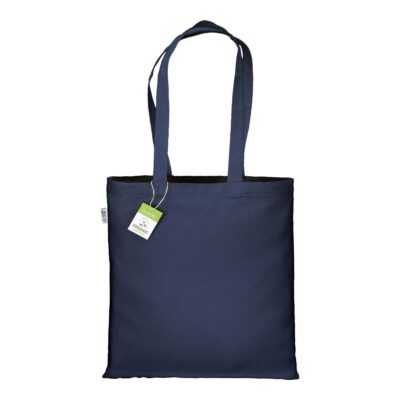 Bio-Baumwolltasche Gallipoli in Dunkelblau – 220 g/m² Bio-Baumwolle, 38x42 cm, lange Henkel 70 cm, Kreuznähte, 4 Farben, bedrucken