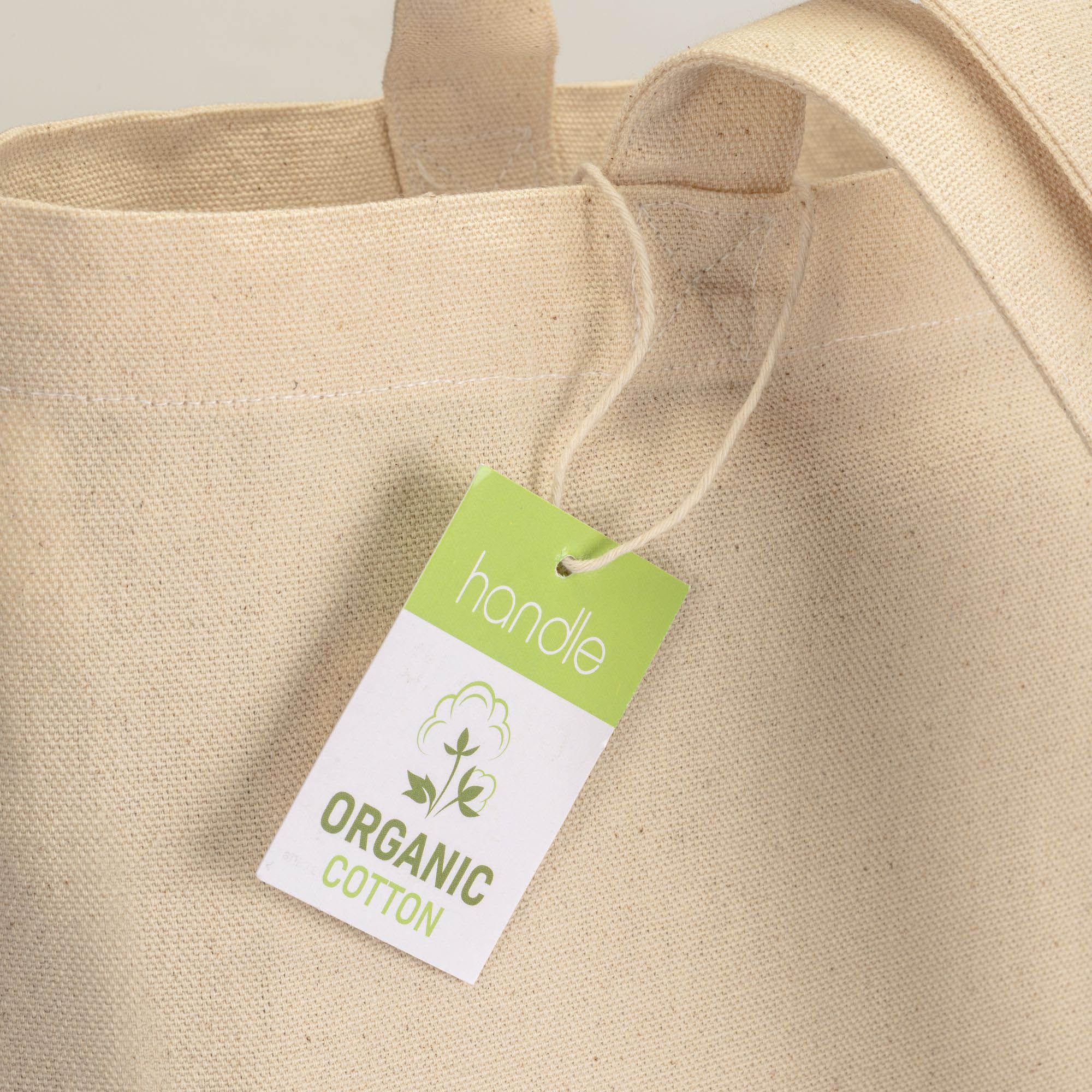 Bio-Baumwolltasche Gallipoli in Natur – Detailansicht 220 g/m² schwere Bio-Baumwolle, Kreuznähte an Henkelverbindung, robuste Verarbeitung
