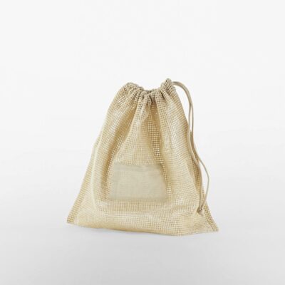 Organic Cotton Mesh Sack W155 Westford Mill in Natur – Bio-Baumwoll-Netz, 4 Größen XS 17x17 cm / S 23x23 cm / M 32x32 cm / L 38x44 cm, Baumwoll-Patch bedruckbar, Control Union