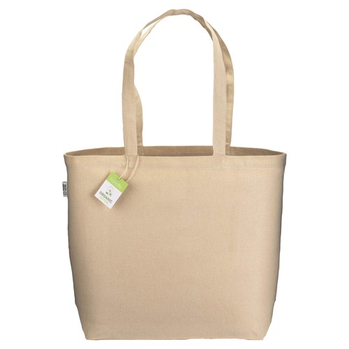 Großer Shopper Cluny Bio-Baumwolle Farbe beige mit langen Henkeln bedrucken im Siebdruck bis 29x29 cm