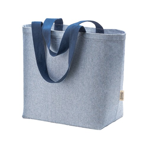 Tragetasche Levanto recycelter Canvas-Baumwollstoff Farbe blau meliert mit gewebten Baumwollhenkeln