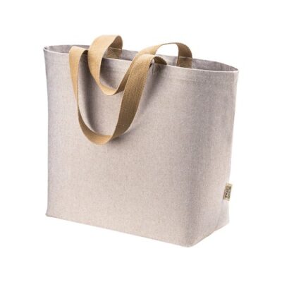 Tragetasche Levanto recycelter Canvas-Baumwollstoff natur meliert mit breiten gewebten Baumwollhenkeln in beige