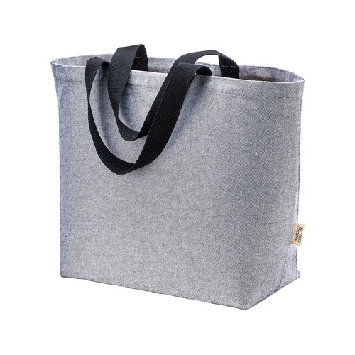 Tragetasche Levanto recycelter Canvas-Baumwollstoff meliert mit gewebten Baumwollhenkeln Farbe schwarz