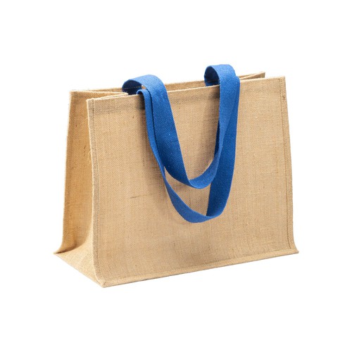 Jutetasche Ravello Shopper bedrucken – Natur mit Baumwollhenkeln in Royalblau