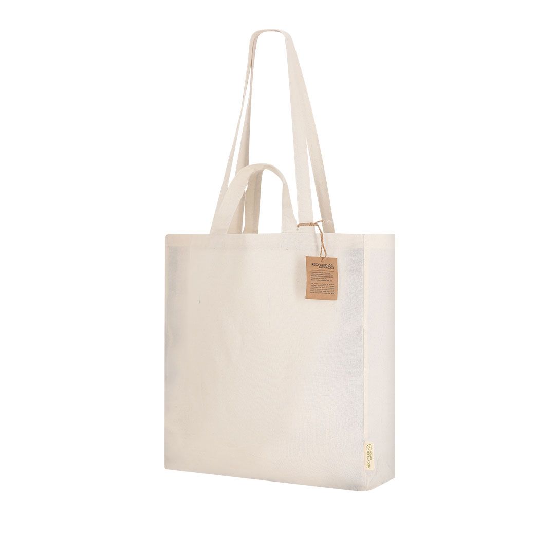 Tragetasche Kamuy recycelte Baumwolle 140 g/m² lange und kurze Henkel natur Größe 36x40x12 cm. Ab 1,50 €