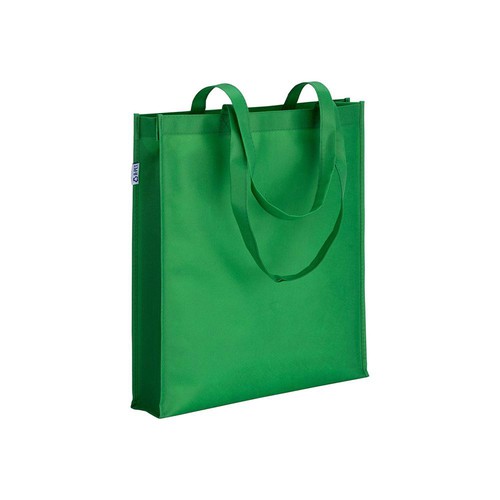 RPET nonwoven Shopper Mende grün Boden und Seitenfalte Henkel genaeht