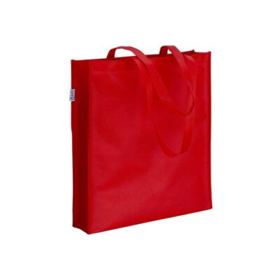 RPET nonwoven Shopper Mende rot Boden und Seitenfalte Henkel genaeht