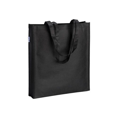 RPET nonwoven Shopper Mende schwarz Boden und Seitenfalte Henkel genaeht