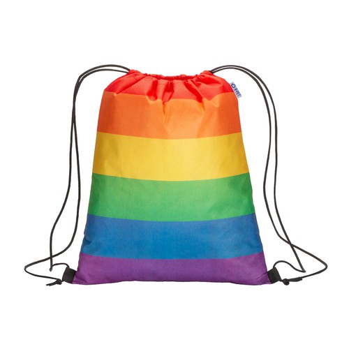 Regenbogen Turnbeutel Bardolino RPET – Rückenansicht als Gymbag, 70 g/m² R-PET, 38x42 cm, recycelte PET-Flaschen, jetzt bedrucken