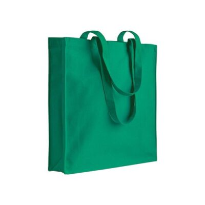 Einkaufstasche Ardea Baumwolle in Grün – 220 g/m² OEKO-TEX Baumwolle, 38x42x8 cm, Boden- und Seitenfalte, lange Henkel 70 cm, bedruckbar