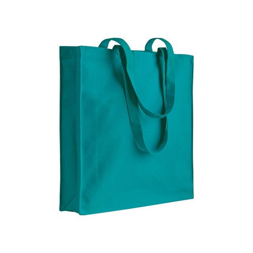 Einkaufstasche Ardea Baumwolle in Petrol – 220 g/m² OEKO-TEX Baumwolle, 38x42x8 cm, Boden- und Seitenfalte, lange Henkel 70 cm, bedruckbar