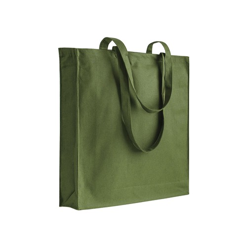 Einkaufstasche Ardea Baumwolle in Schlamm – 220 g/m² OEKO-TEX Baumwolle, 38x42x8 cm, Boden- und Seitenfalte, lange Henkel 70 cm, bedruckbar