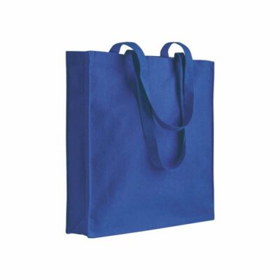 Einkaufstasche Roma Baumwolle in Royalblau – 180 g/m² OEKO-TEX Baumwolle, 38x42x8 cm, Boden- und Seitenfalte, lange Henkel 70 cm, bedrucken