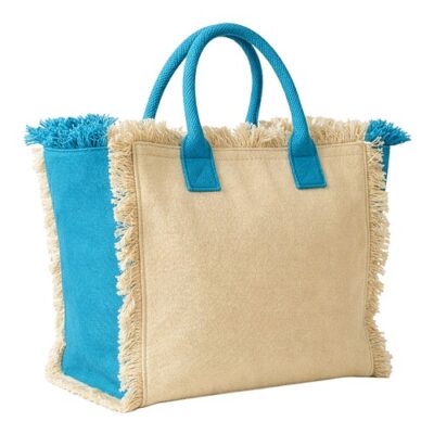 Canvastasche Scalea Strandtasche in Natur-Hellblau – 450 g/m² Baumwoll-Canvas, 41x37x20 cm, Reißverschluss, Innentasche, kurze Henkel, bedrucken