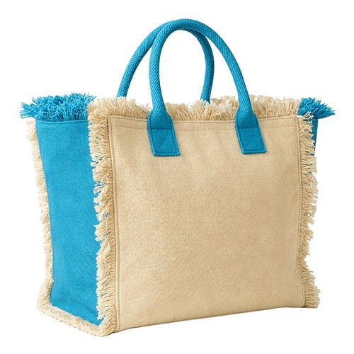 Canvastasche Scalea Strandtasche in Natur-Hellblau – 450 g/m² Baumwoll-Canvas, 41x37x20 cm, Reißverschluss, Innentasche, kurze Henkel, bedrucken