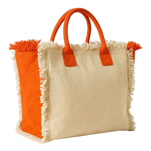 Canvastasche Scalea Strandtasche in Natur-Orange – 450 g/m² Baumwoll-Canvas, 41x37x20 cm, Reißverschluss, Innentasche, Siebdruck & DTF, bedrucken